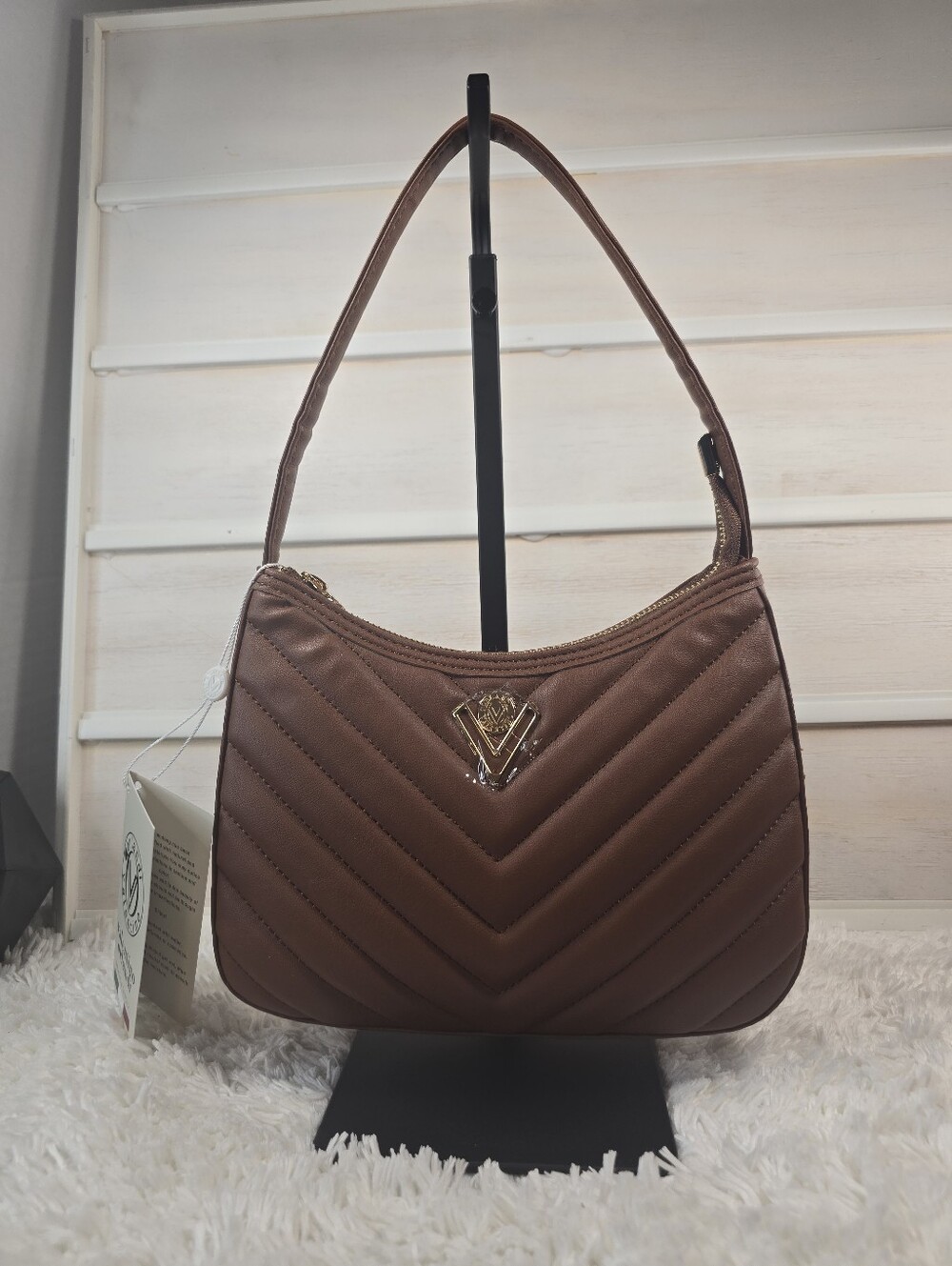 Valentino Orlandi Brown Quilted Shoulder Bag with Gold Logo - Picture 4 of 16